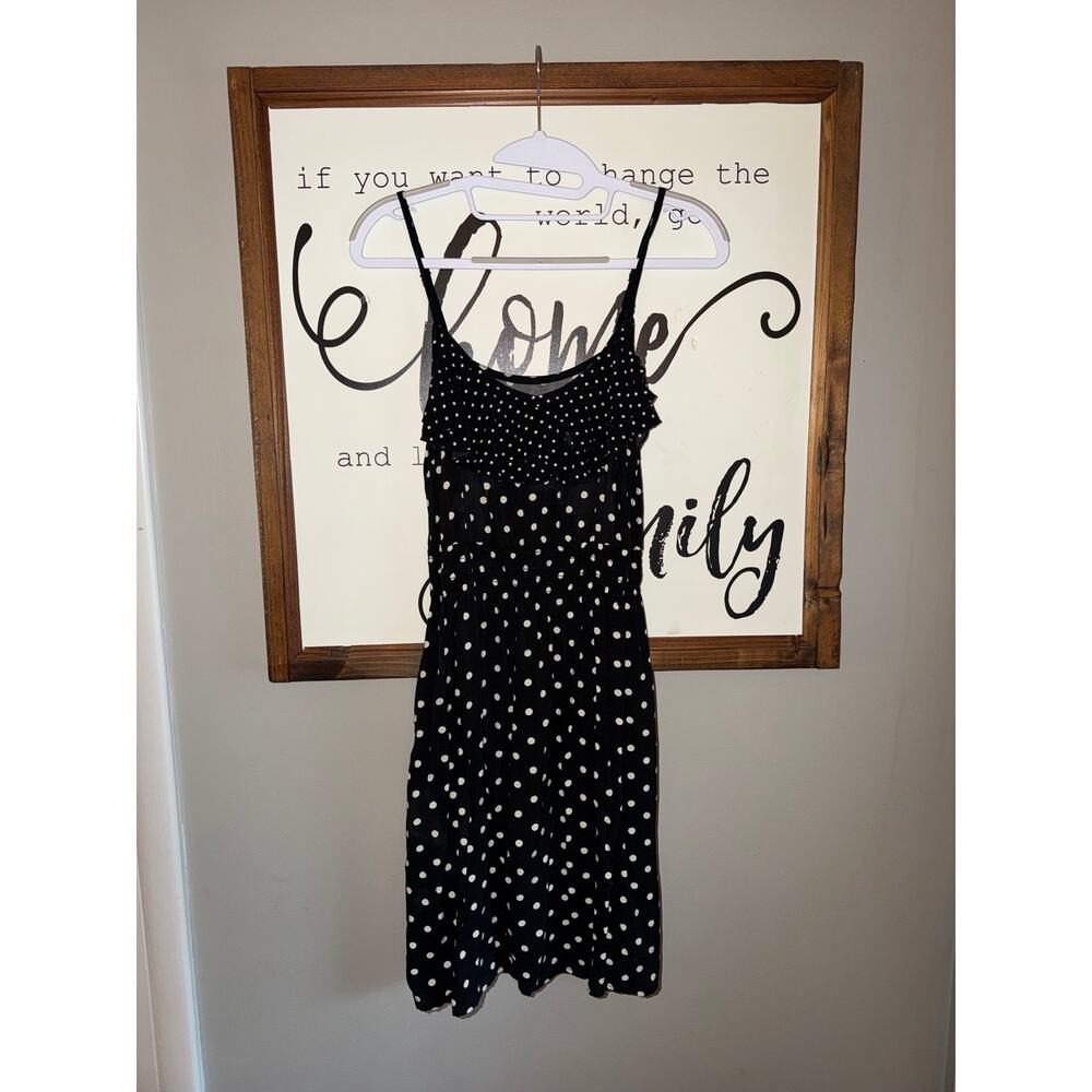 Elle - Black & White Polka Dot Spaghetti Strap Sun Dress - Size: XS